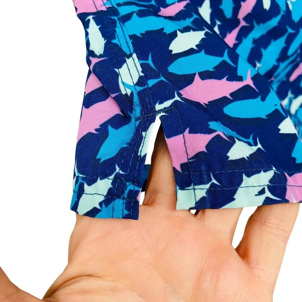 Vineyard Vines Mens Large Blue Pink Fish Print‎ Swim Trunks Board Shorts Mesh